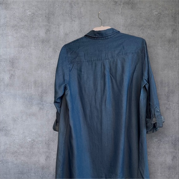 Zac & Rachel Womens Chambray Roll Tab 3/4 Sleeve Button Down Tunic Top - Picture 5 of 9